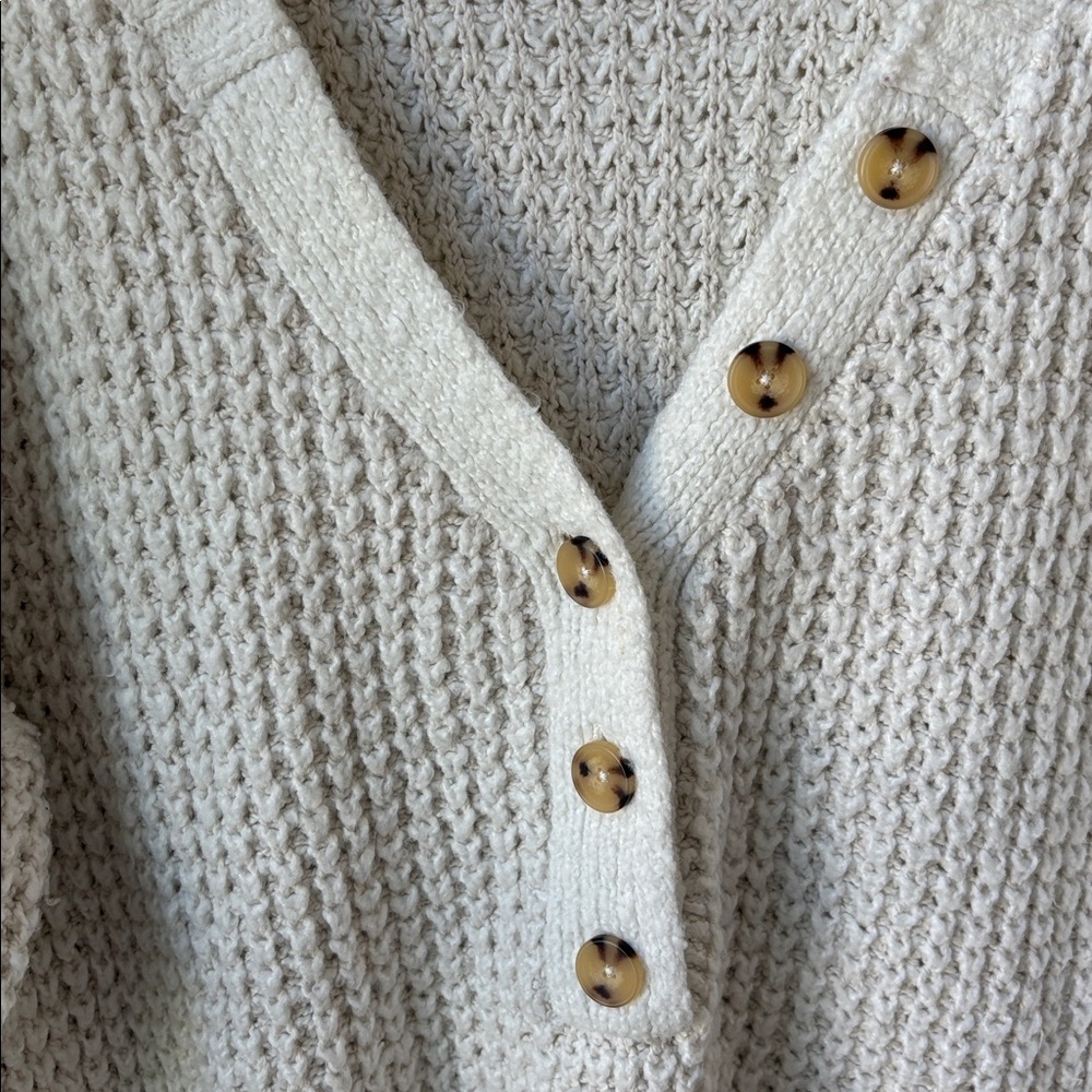 Free People Whistle Wool Blend Thermal Henley Sweater Top Cream Oversized Size M - Picture 4 of 11